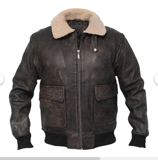 G1 Military Brown Classic Aviator Cowhide Distressed Bomber Jacket for Men