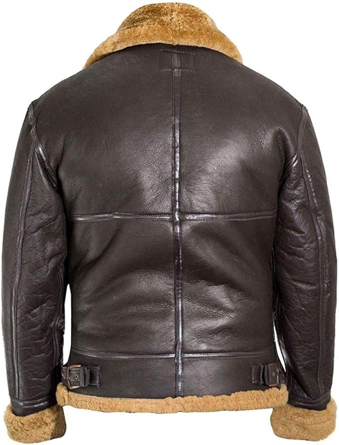 Real Sheep Shearling Vintage Brown B3 Military Aviator Warm Bomber Jacket for Winters