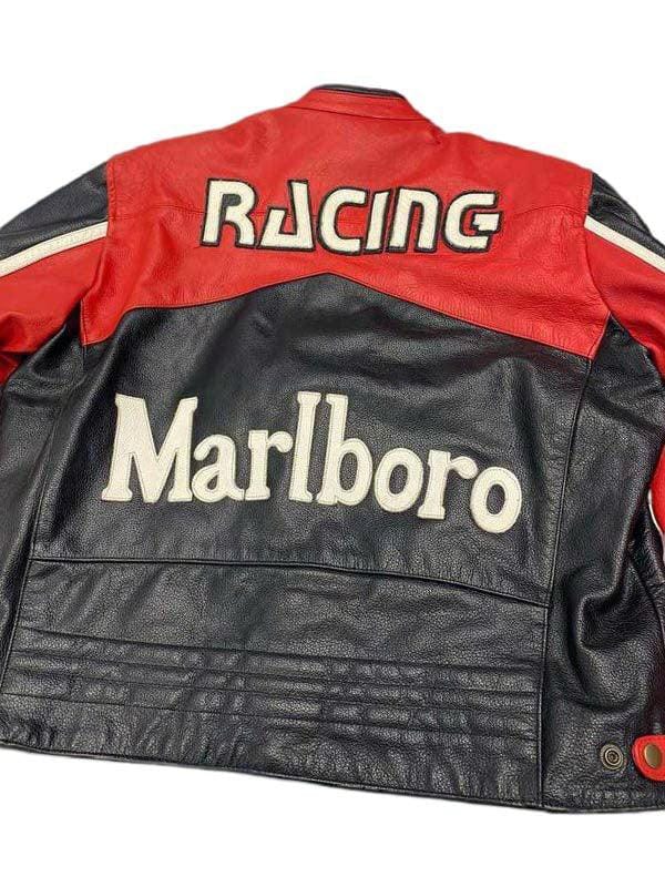 Men's Formula F1 Championship Raceway Marlboro Black and Red Real Leather Jacket - MNCLeather