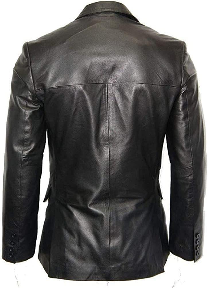 Casual Slimfit Sport Leather Blazer for Men - Black Leather Sports Coat for Men