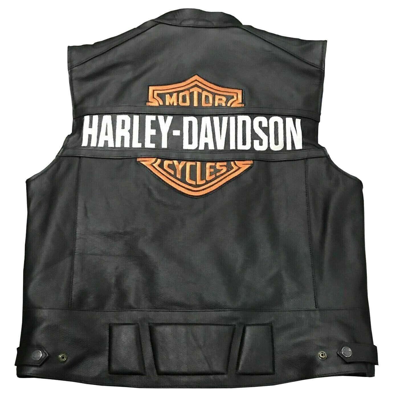 Harley Davidson Passing Link Black Cowhide Leather Vest for Men ...