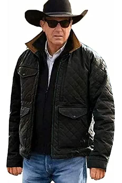 John Dutton Cowboy Warm Canvas Cotton Quilted Jacket for Men in Black Color - MNCLeather