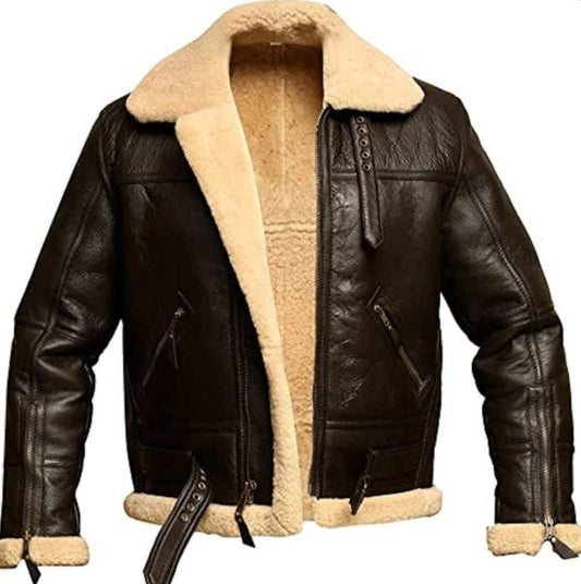 Men's Cockpit Pilot B3 RAF Aviator WWII Bomber Lambskin Leather Jacket with Warm Real Sheep Shearling Inside - MNCLeather