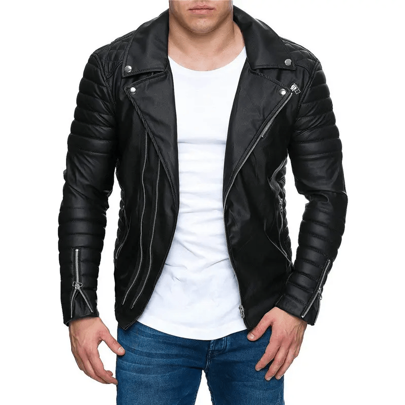 Men's Extra Ordinary Designed Double Breasted Gold Zippers Genuine Lambskin Leather Jacket - MNCLeather